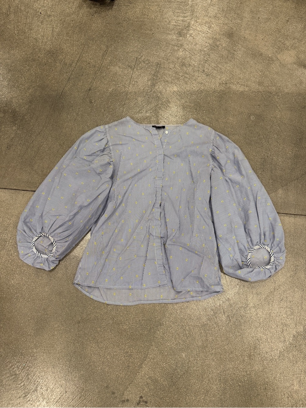 Light Blue Puff-Sleeve Popover Blouse
